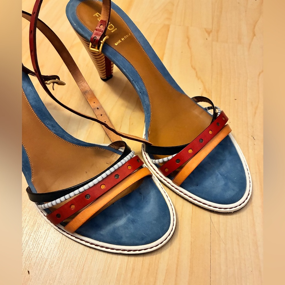 VINTAGE Fendi Multicolor Colorblock Strappy Sandals Heels IT 39.5 Fits US 9. - Picture 8 of 12